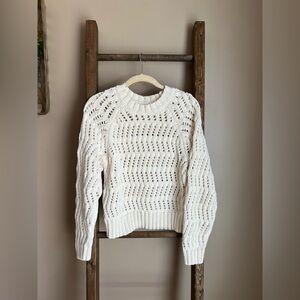 American Eagle Cream Knit Crochet Coastal Grandma Sweater